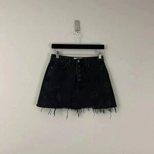 Free People We the Free Harvey Black Distressed Denim Mini Skirt Size 26